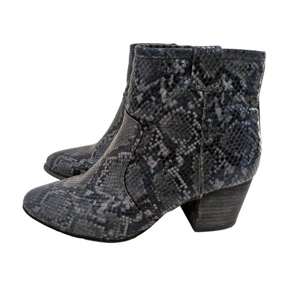 Carlos Santana Ankle Boot Womens 8.5 Black Gray Snakeskin Western Heeled Rowan - Picture 1 of 9